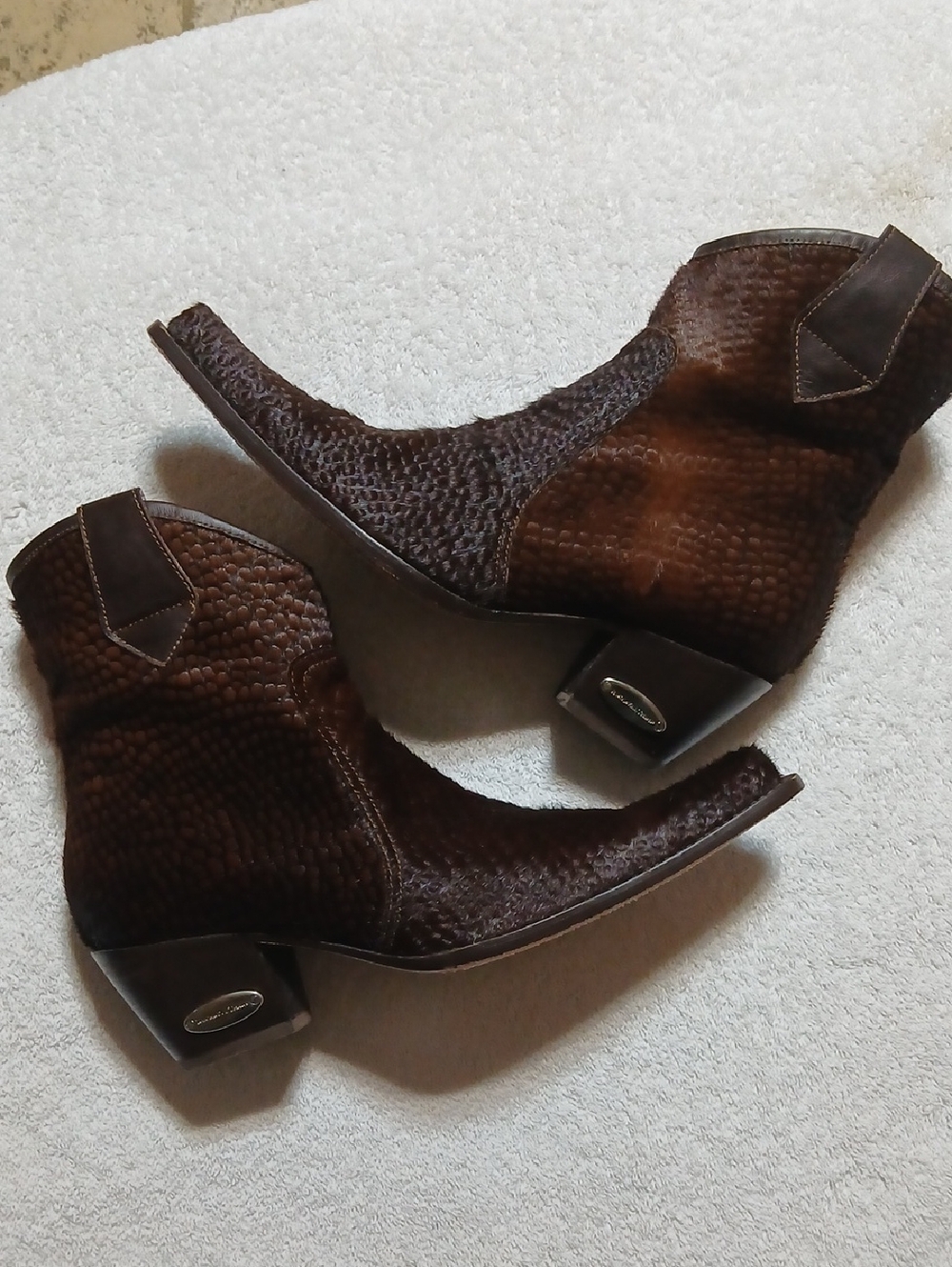 Rockwell Tharp Brown Fur Leather Heeled Ankle Booties Size 40